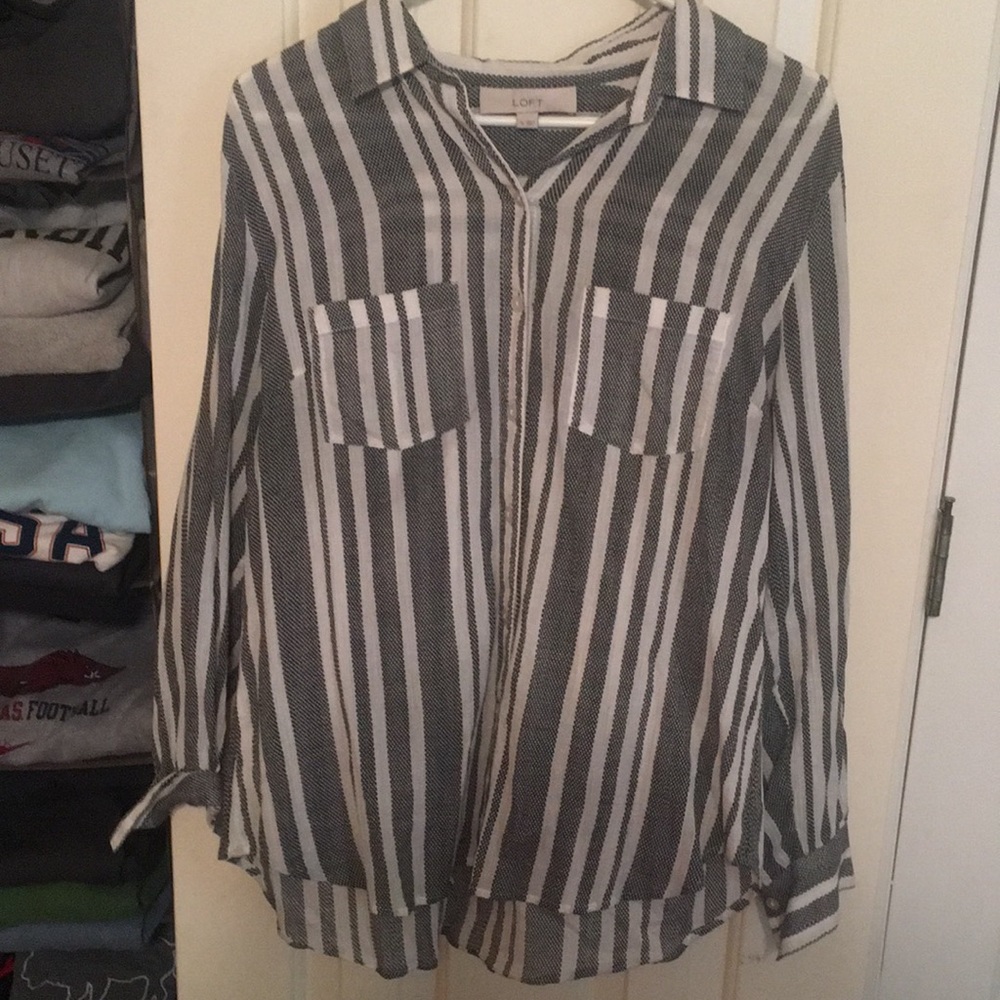 Black and white striped blouse button down